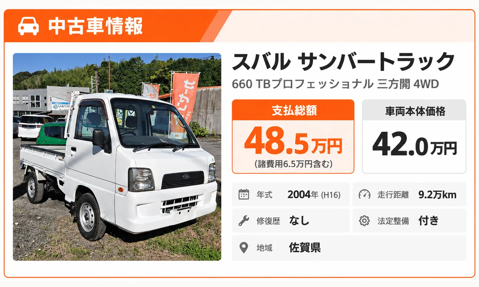 佐賀県伊万里市のいまり整備センターで販売中のスバル サンバートラック 660 TBプロフェッショナル 三方開 4WDの中古車情報